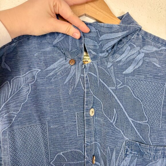 Jamaica Jaxx Vintage 100% Silk Hawaiin Palm Shirt with Real Wood Buttons Size:XL - Picture 9 of 14